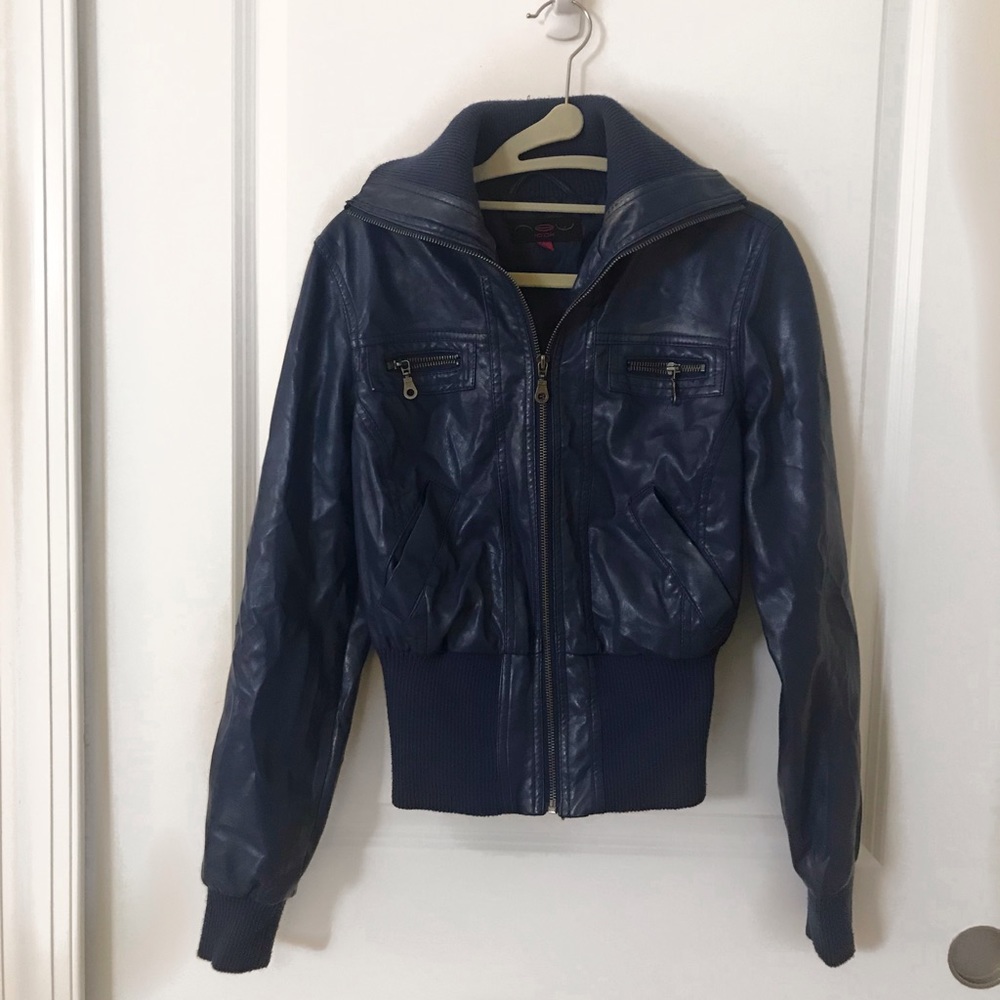 Dark blue leather jacket